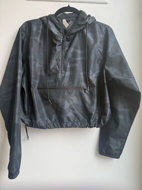 Women’s Black Camo Hooded Half-Zip Bomber Jacket